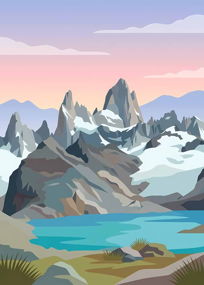 Serene Mountain Lake Landscape Illustration