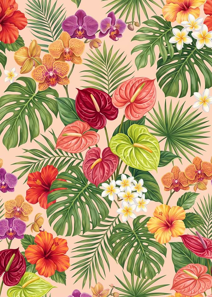 Tropical Floral Pattern with Exotic Flowers