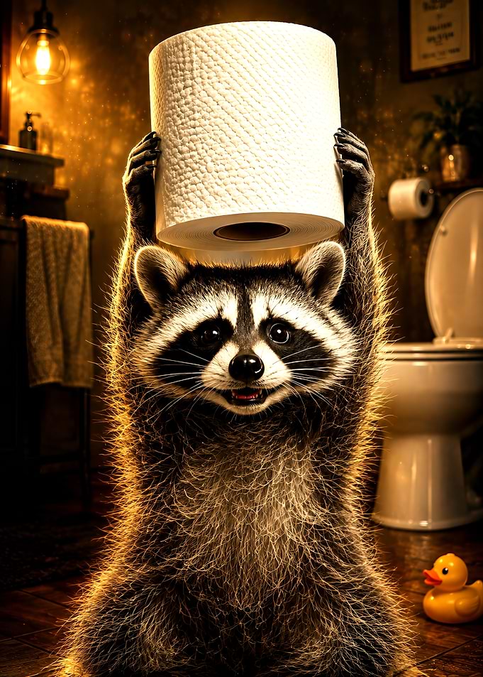 Raccoon Holding Toilet Paper Roll