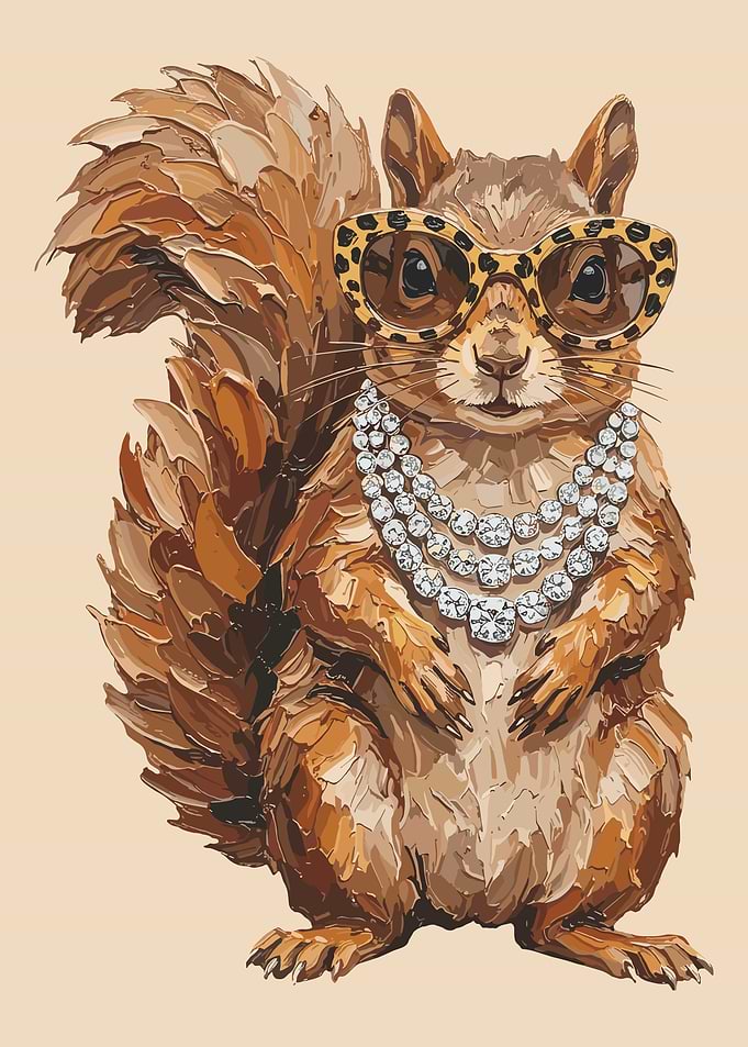 Chic Squirrel Fashion Animal Wall Art