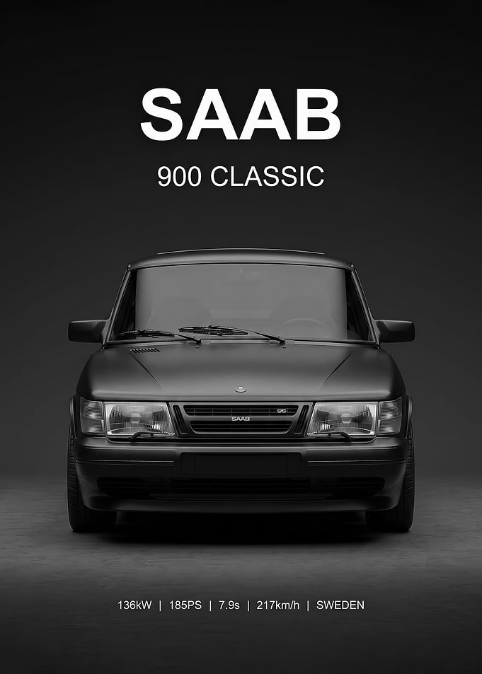 matte black Saab 900 Classic Poster
