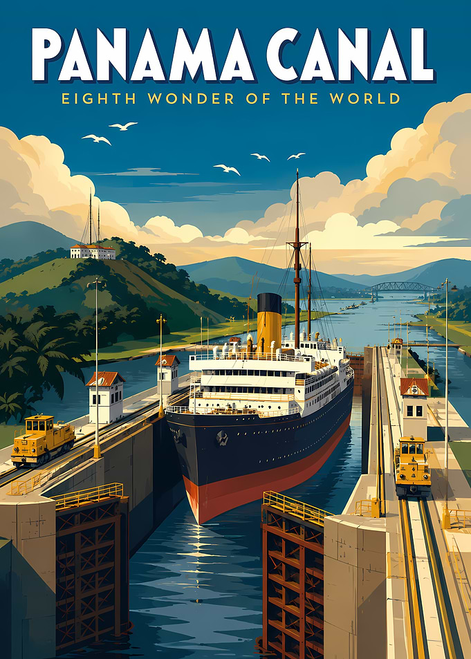 Panama Canal Vintage Travel Poster