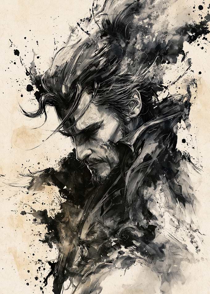 Solid Snake Ink Wash Portrait