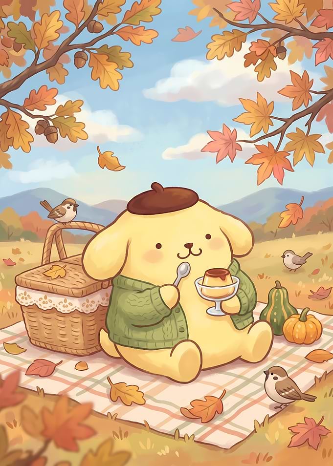 Pompompurin Autumn Picnic Illustration