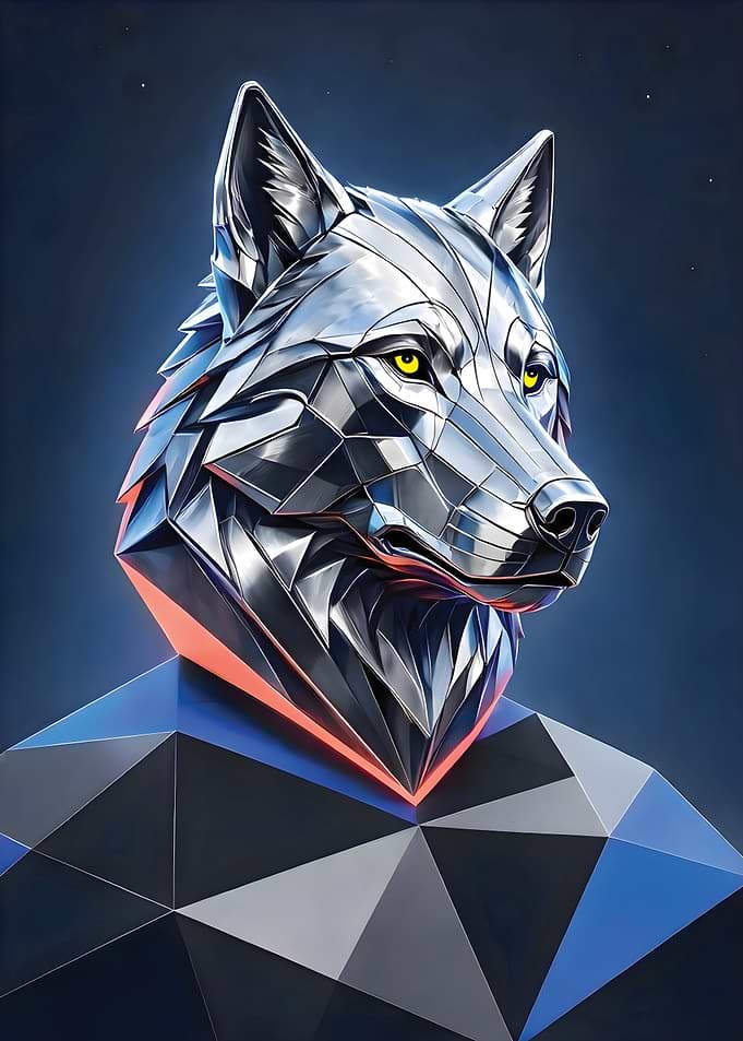 Metallic Geometric Wolf Portrait