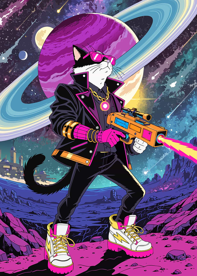 Cyberpunk Space Cat Warrior