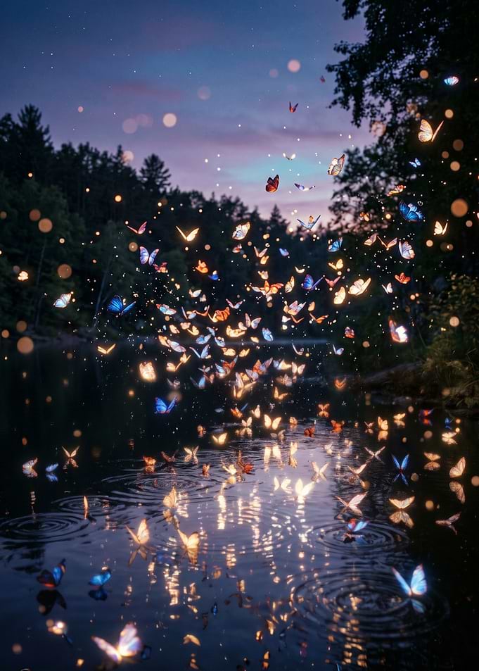 Magical Butterflies Over a Calm Lake