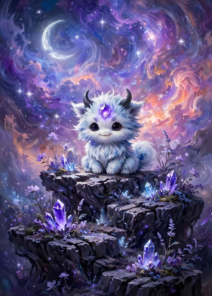 Cute Fantasy Creature on Crystal Cliff