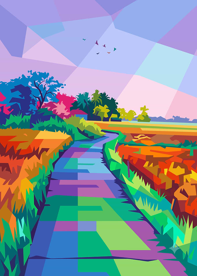 Colorful Geometric Landscape Path