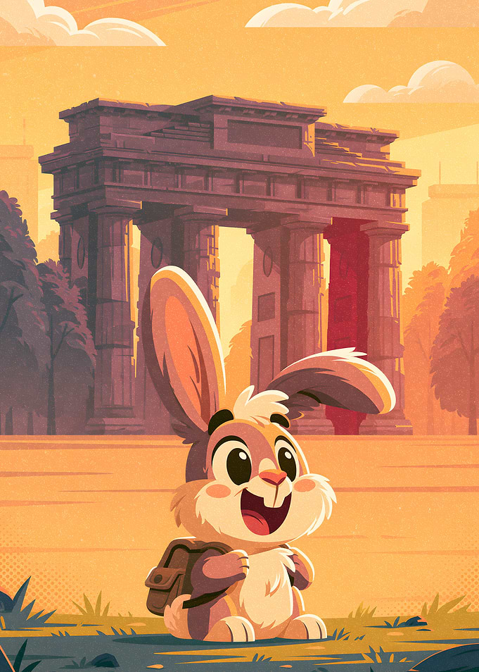 Cute Bunny Visiting Ancient Ruins
