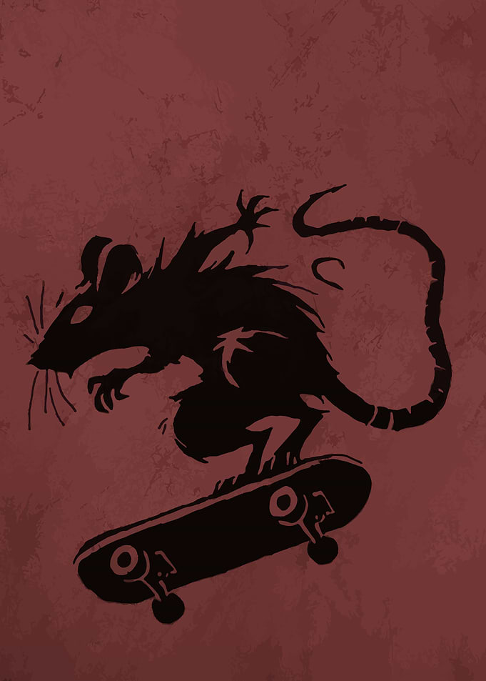 Skateboarding Rat Street Art Style