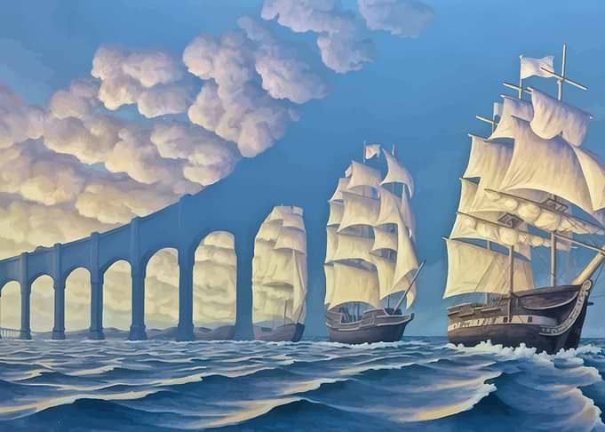 Surreal Sailing Ships and Stone Arches