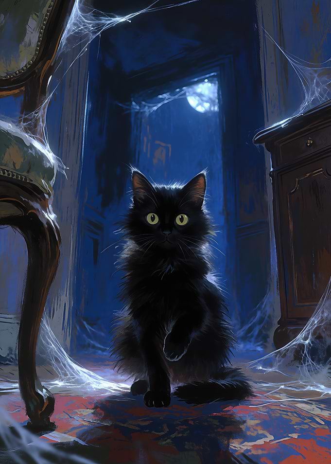 Black Cat in Haunted Room