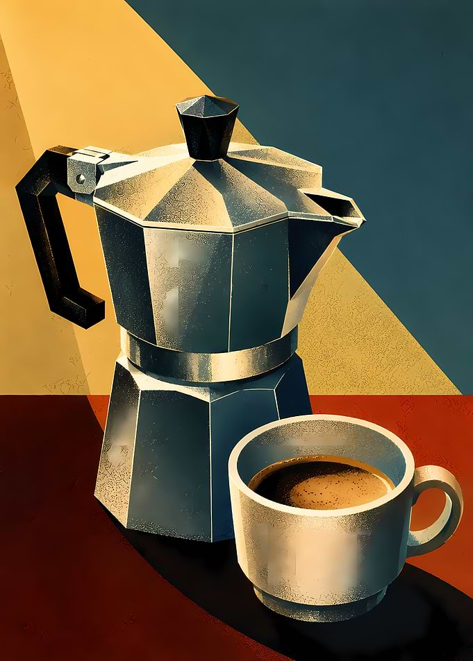 Moka Pot and Coffee Cup Illustration