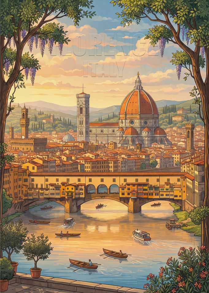 Florence Italy Sunset Cityscape Poster