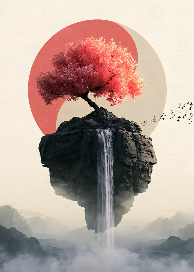 Floating Island with Cherry Blossom Tree