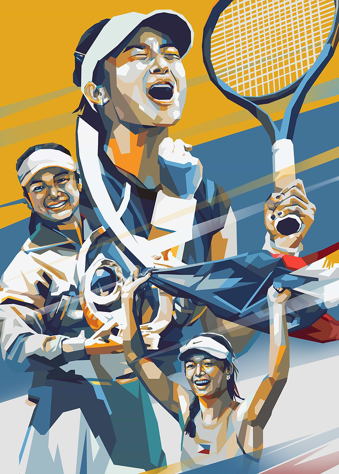 Illustration of a tennis player's victory