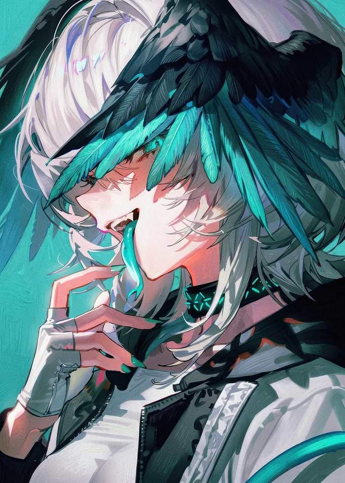 Anime Girl with Teal Feathers