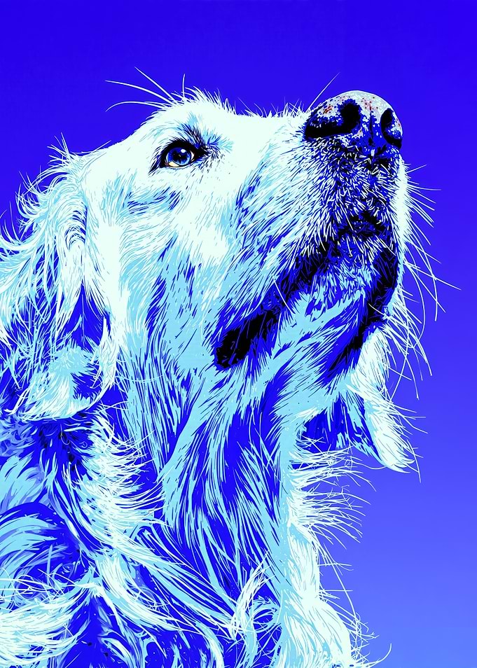 Blue Pop Art Golden Retriever Portrait
