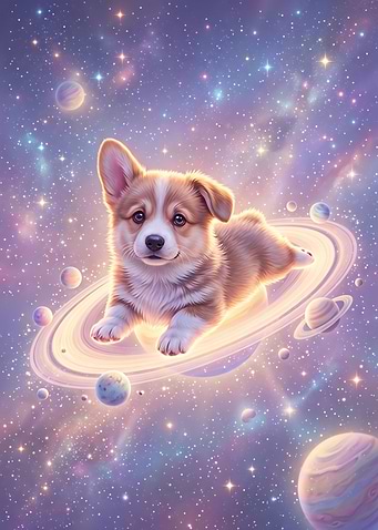 Cute Corgi Puppy in Space