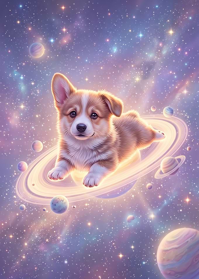 Cute Corgi Puppy in Space