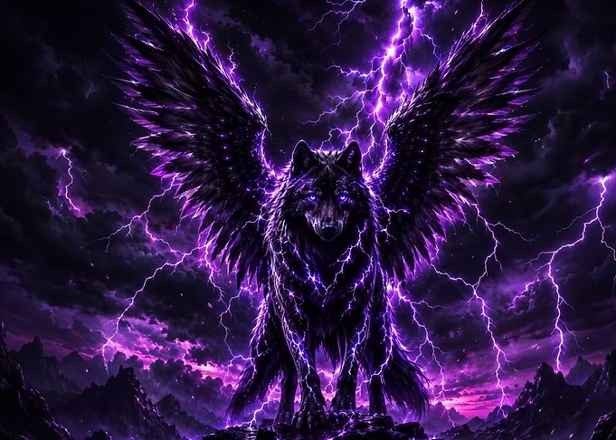 Electric Winged Wolf in Storm