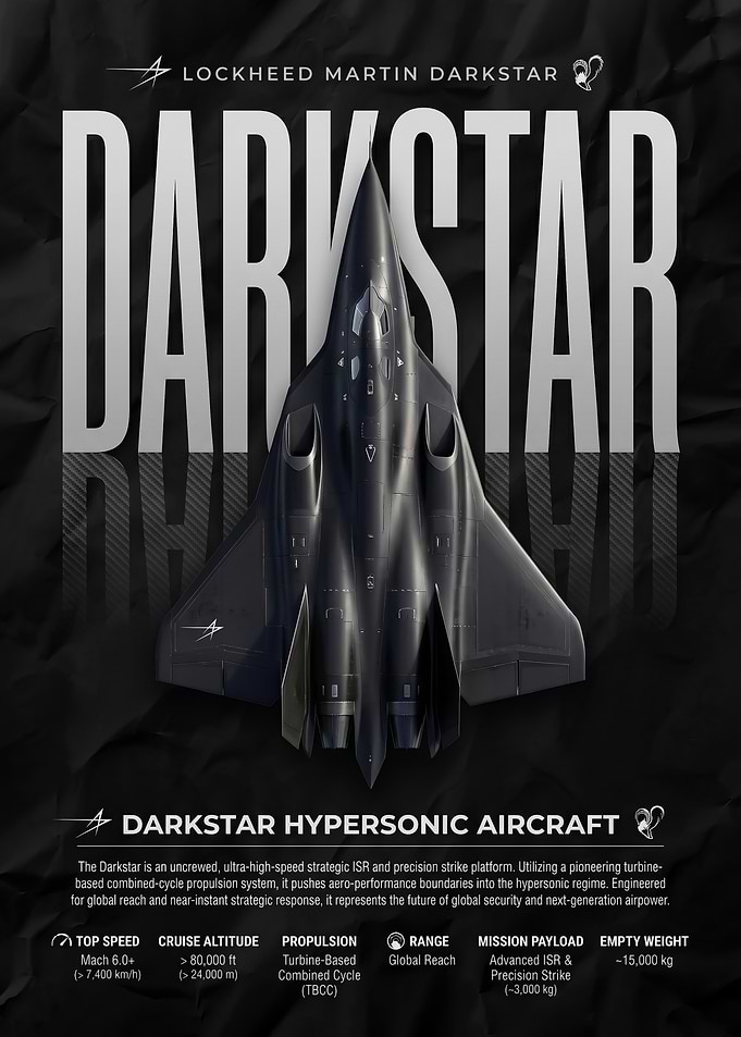 sleek black Lockheed Martin Darkstar Hypersonic Aircraft Poster