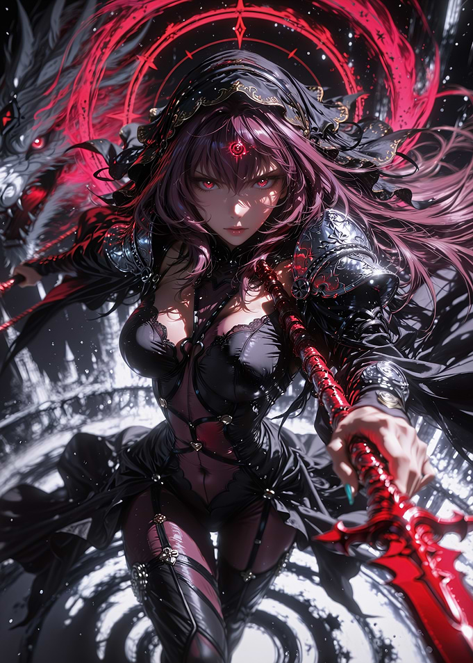 Dark Fantasy Warrior with Red Spear