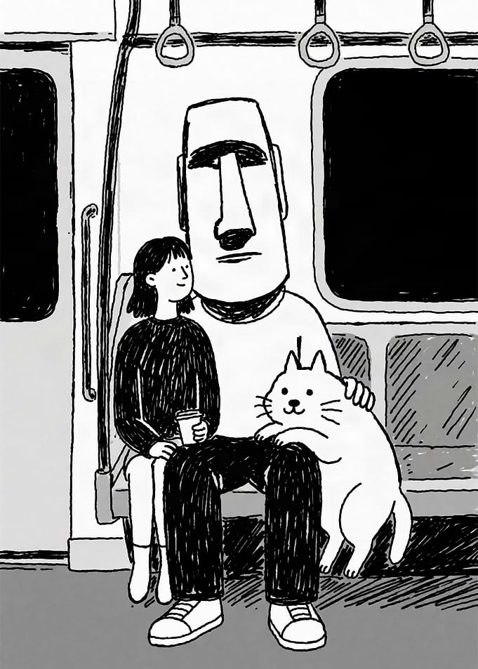 Moai Head Man on Subway