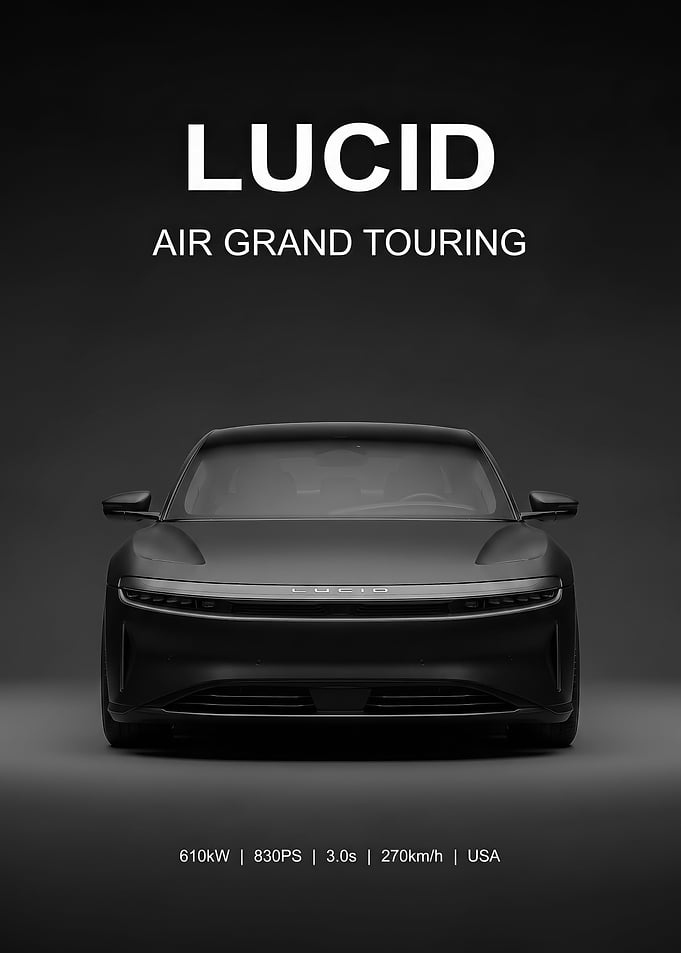 matte black Lucid Air Grand Touring Car Poster