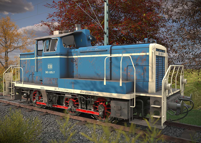 Weathered Blue German Shunter Locomotive
