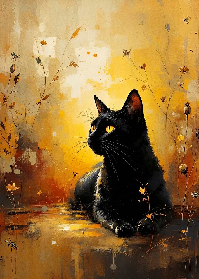 Black Cat in Golden Meadow