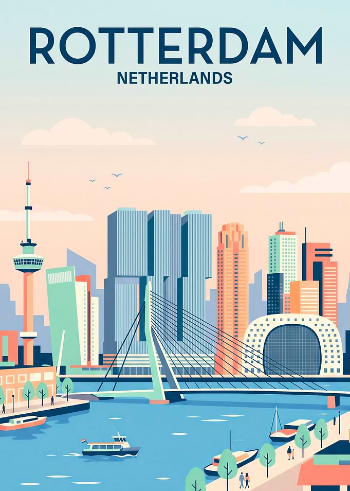 Rotterdam Netherlands Travel Poster