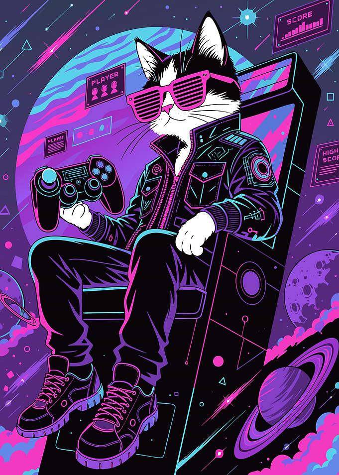 Retro Synthwave Gamer Cat