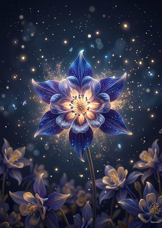 Glowing Magical Blue Columbine Flower