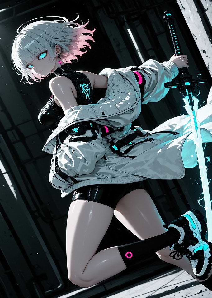 Cyberpunk Anime Girl with Glowing Sword
