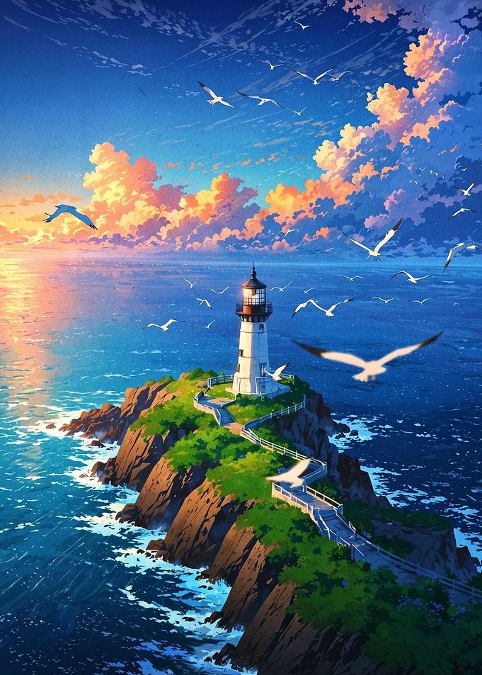 Lighthouse on a Rocky Island