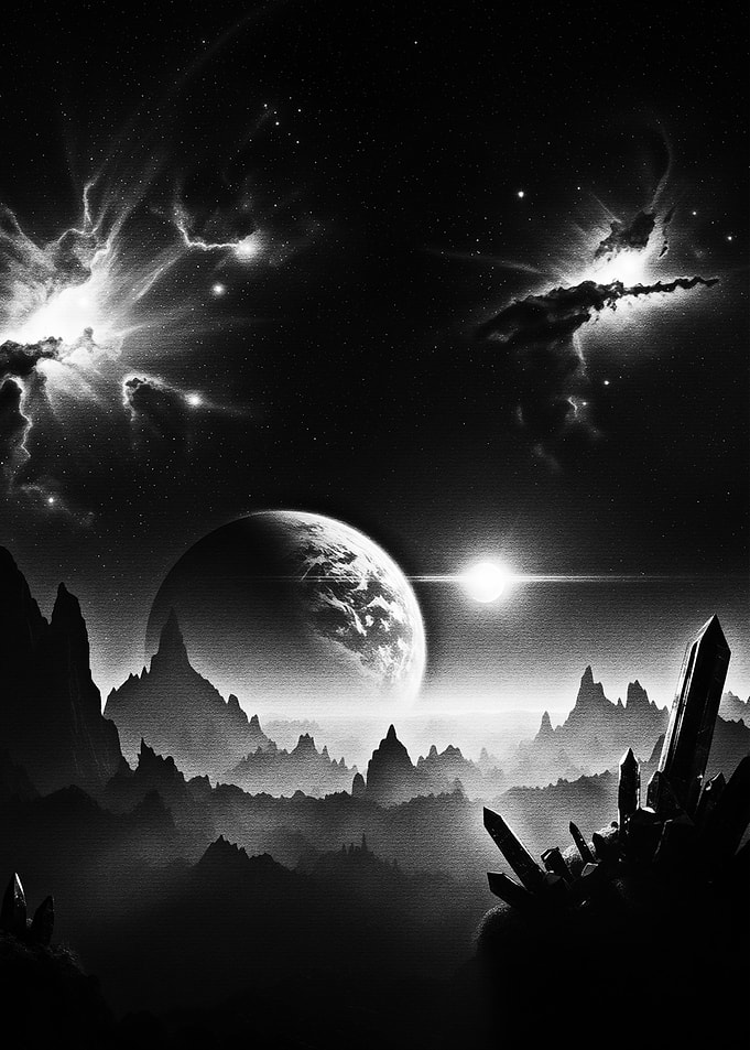 Monochrome Alien Landscape with Crystal Spires