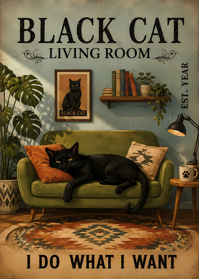 Black Cat Living Room Poster