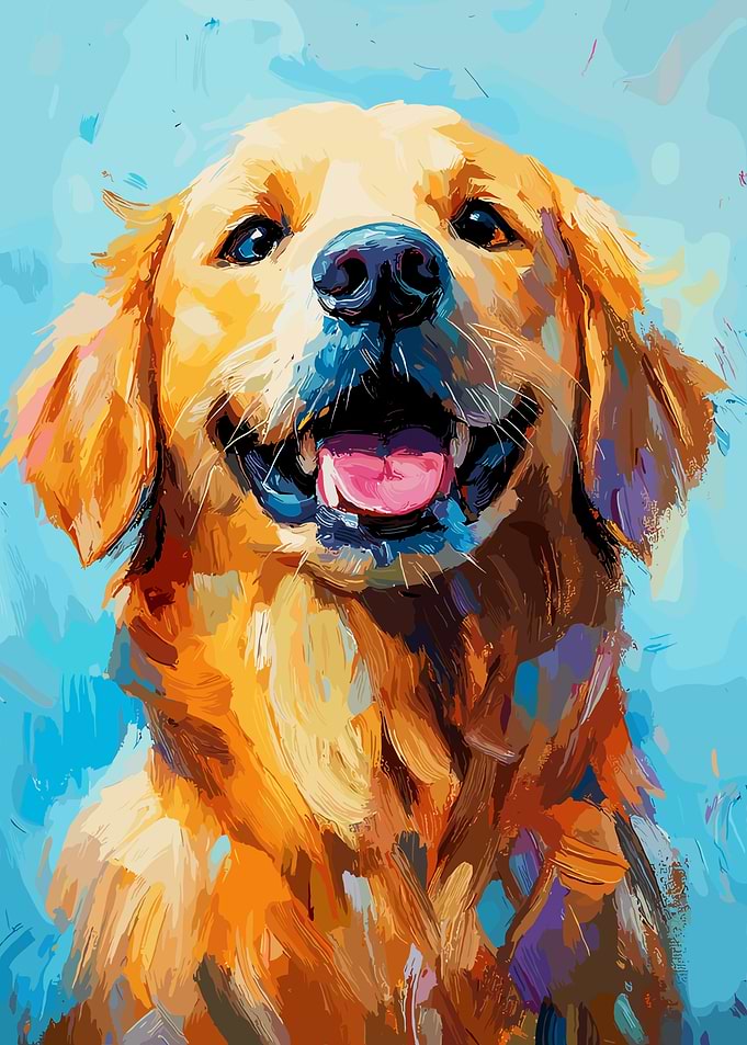 Colorful Golden Retriever Portrait Painting