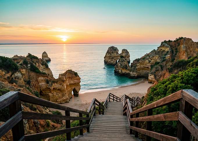 Wooden Stairs Leading to Algarve Beach