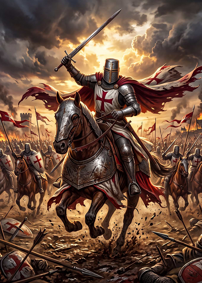 Crusader Knight Leading Battle Charge
