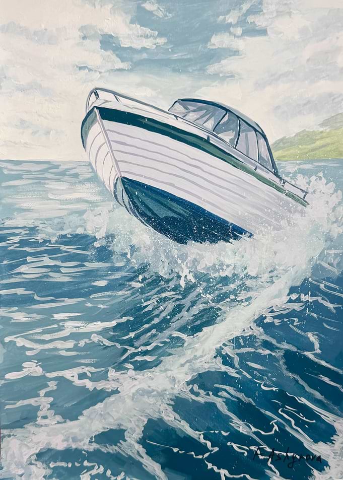 Motorboat Cutting Through Ocean Waves