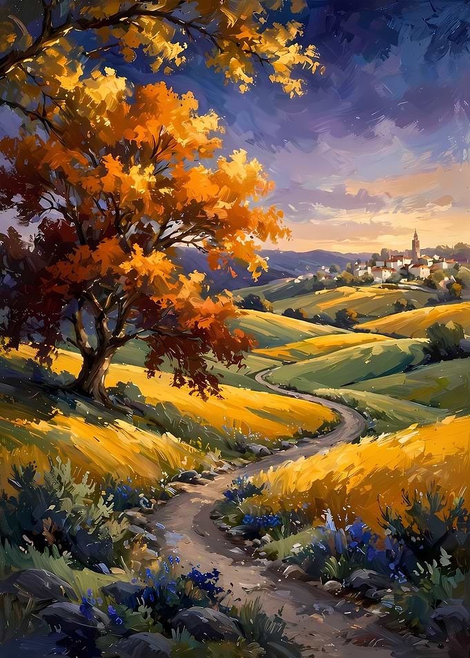 Golden Autumn Landscape with Winding Path