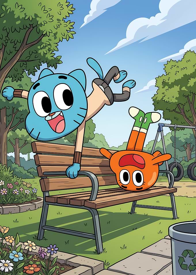 Gumball and Darwin Playing in Park