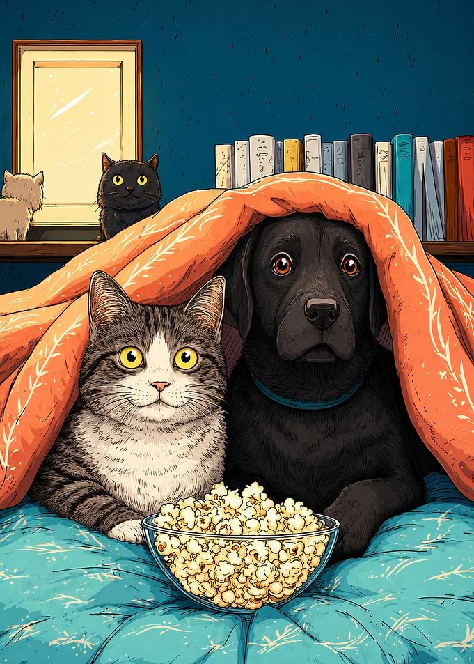 Cat and Dog Watching Movie