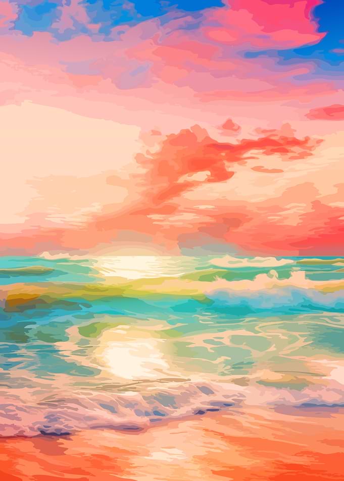 Vibrant Sunset Over Ocean Waves
