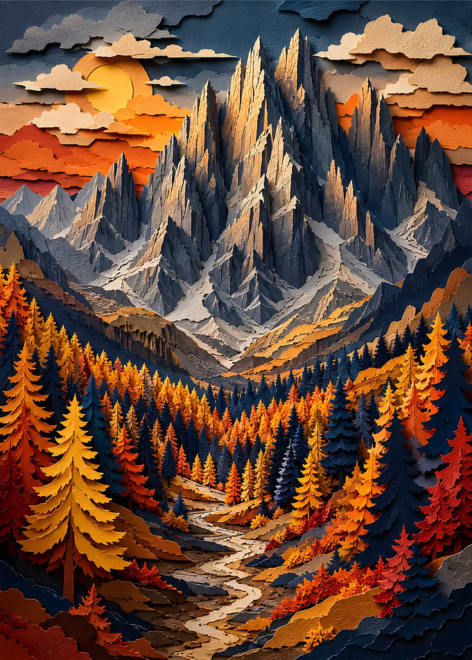 Dolomite Mountains Autumn Forest Papercraft