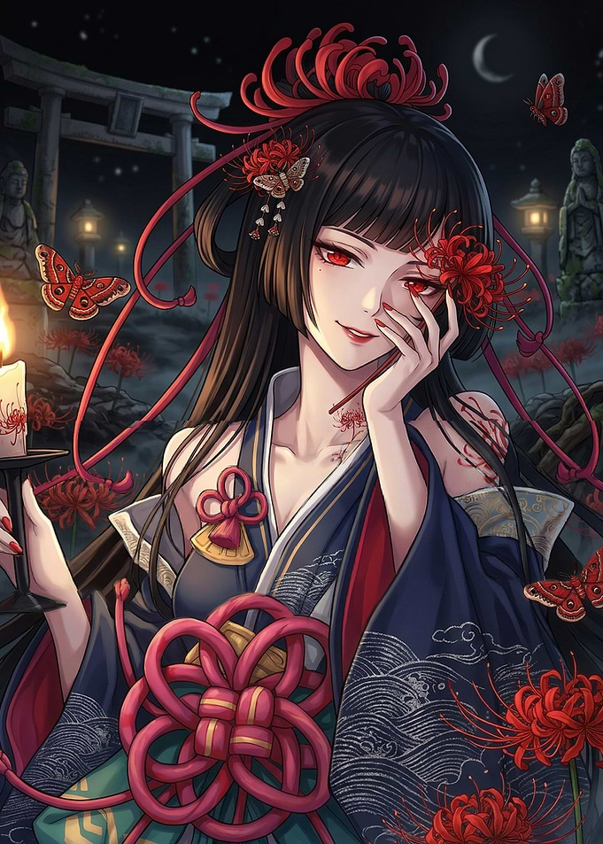 Anime Girl with Red Spider Lilies