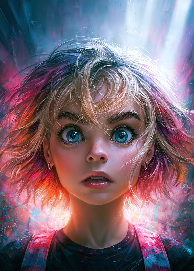 Surprised Girl with Vibrant Hair